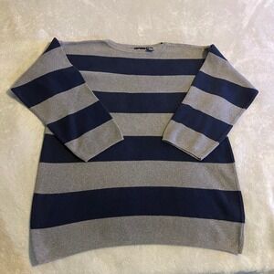 Vintage Lizsport Striped Long Sleeve Sweater Top Womens S‎ Cotton Navy Gray 90s
